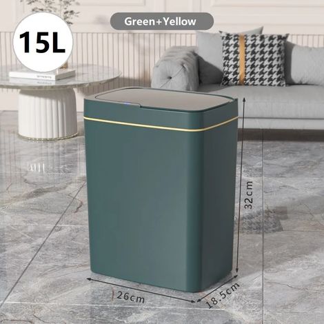 Poubelle intelligente (verte, 15 L, à piles), capteur intelligent étroit sans contact