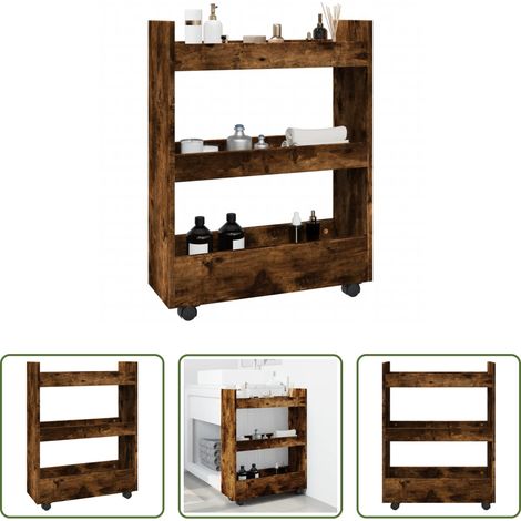 Schrank - Aufbewahrungswagen Schmal 3 Etagen Räuchereiche Holzwerkstoff (1/5)