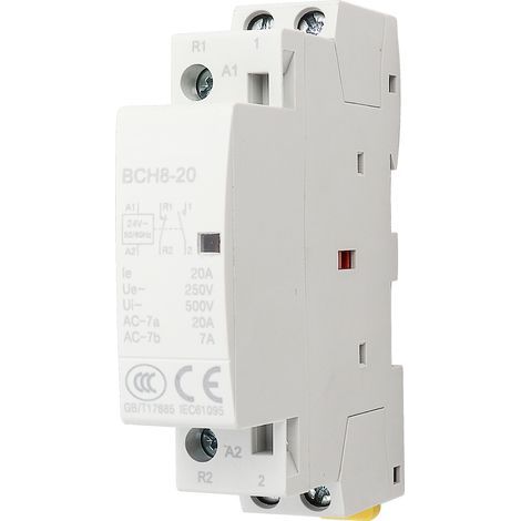 2-poliger Wechselstrom-Haushaltsschütz (1 Schließer, 1 Öffner), 20 A, 24 V, modularer Schütz für 35-mm-DIN-Schienenmontage, Automatisierungsschütz, 50/60 Hz (1/5)