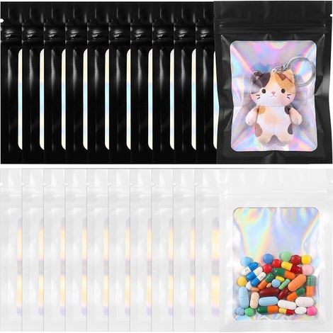 Sacs Fenêtre Sachets Ziplocks Fermeture éclair Bonbons Biscuits Bijoux Confiseries Bagues 7 x 10 cm Blanc Noir (1/5)