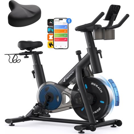 Merach – Vélo d'appartement magnétique 16 niveaux – Écran LCD – Siège réglable – Charge max 122 kg – Compatible Zwift et Kinomap