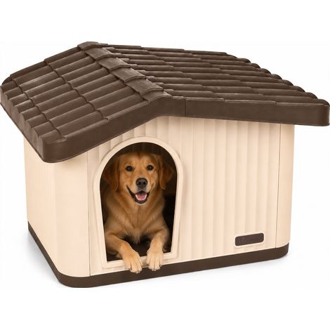 VOUNOT® Cuccia per Gatti e Cani Impermeabile con Tetto Inclinato, Casetta per Gatti da Esterno, 75x63x51 cm, Beige