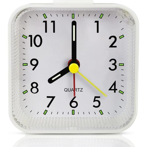 Petit réveil de bureau blanc pour enfants (à piles), horloge de voyage analogique, horloge de chevet silencieuse (1/5)