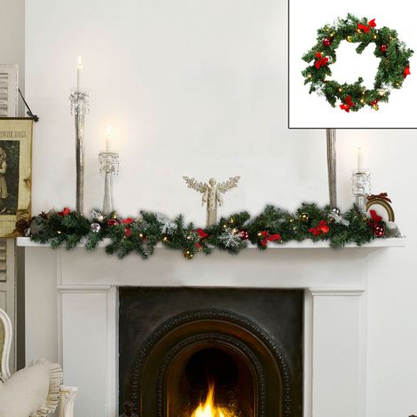 Jiubiaz Guirnalda navideña artificial, 5 m, 100 LED blanco cálido, con bolas, copos y lazos - Decoración navideña flexible para hogar, oficina, puerta, chi... (1/5)