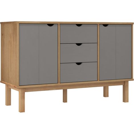 Aparador Buffet Cómoda Armario Unidad de Almacenamiento Organizador Cocina Salón Salón y 113,5 x 43 x 73 cm Madera Maciza Pino Gris 020036187