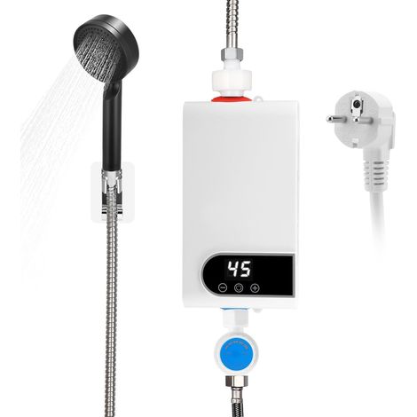 Chauffe-eau Instantané, 220 V 5500 W Mini Chauffe-eau électrique Sans Réservoir, 30-55℃ Température Réglable, Chauffe-Eau électrique Instantané avec Affichage LED pour Cuisine, Salle de Bain (RYK-010)