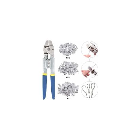 Pince à sertir cosse – Outil de sertissage pour câble métallique jusqu'à 2,2 mm – 150 manchons double barillet en aluminium – Poignées antidérapantes (1/5)