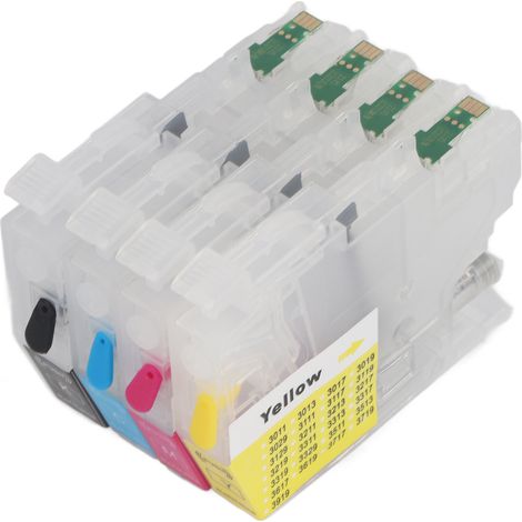 4er-Pack Tintenpatronen in Magenta, Blau, Gelb und Schwarz für LC3211-Drucker. Scharfe und gleichmäßige Ausdrucke. (1/5)