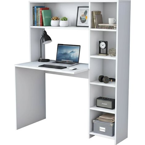 Dmora - Scrivania Callidora, Scrittoio multiuso, Tavolo per ufficio porta PC, Piano di lavoro, 113x40h142 cm, Bianco, con imballo rinforzato, con imballo rinforzato