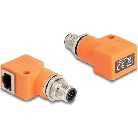 Delock Adaptador M12 codificado A de 8 pines macho a RJ45 hembra Cat.5e con orificio de montaje en Ã¡ngulo de 90Â° naranja