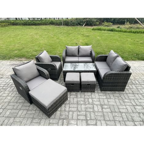 Fimous 9-Sitzer Polyrattan Gartenmöbel Set Rattansofa, Tisch und Sesseln Gartentisch Fußhockern Terrassenset (1/5)