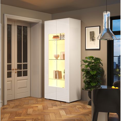 Wohnzimmer-Vitrine 70 x 40 x 173 cm mit LED und Acryltüren, Weiß HAVRYA (1/5)