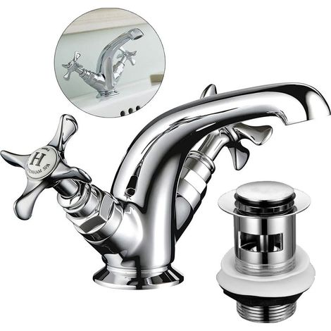 Mira Virtue Victorian Traditional Monobloc Basin Tap Chrome Crosshead + Waste (1/5)