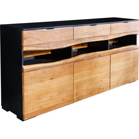 Buffet NAIROBI 180 cm in legno di acacia marrone e nero – 3 porte, 3 cassetti e LED integrato (1/5)