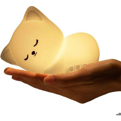 Veilleuse Chat, Lampe de Nuit Chat Mignonne Rechargeable par USB, Blanc Chaud et 7 Couleurs Modes Respiration, Veilleuse pour Enfant (1/5)