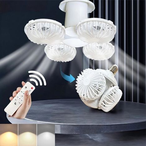 Mini ventilateur pliable E27 avec télécommande, variateur intégré, 3 vitesses de vent, LED, ventilateur de plafond, lustre - 1415cm (1/5)