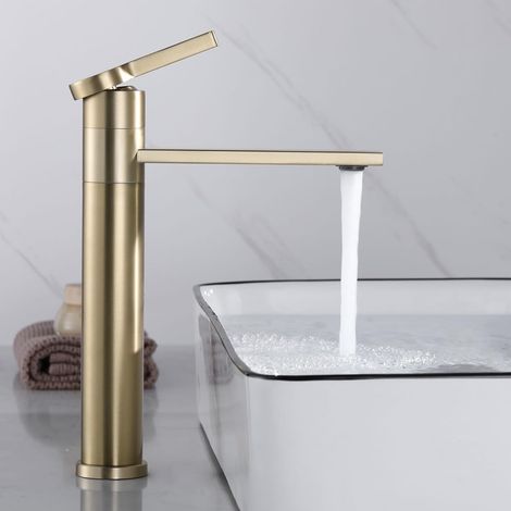 1 Robinet Lavabo, Pivotant 360°, Acier Inoxydable, Or Brossé, Salle De Bain