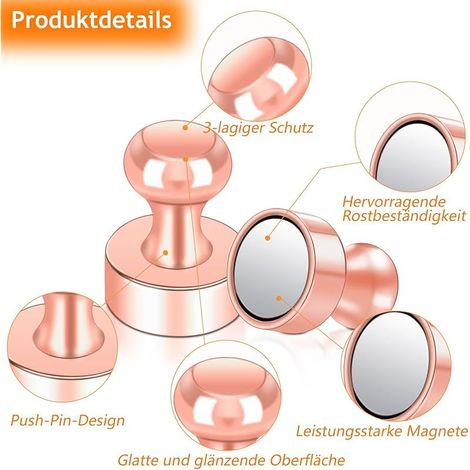 Starke Neodym-Magnete, 16er-Pack Mini-Kühlschrankmagnete, Magnettafel, Kegelmagnete, Lochwand, Pinnwand, Roségold (1/5)