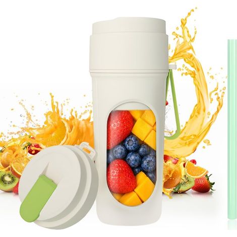 Mixeur portable pour smoothies, mixeur à smoothies de 450 ml, mini-mixeur à emporter, rechargeable par USB, avec double récipient et couvercle, 12 lames, mixeur personnel pour les voyages et le bureau (1/5)