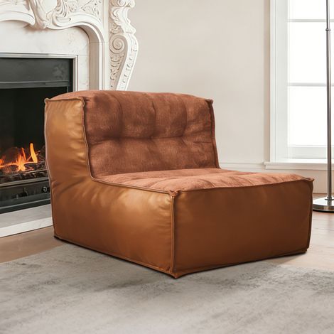 Fauteuil 1 place marron en flanelle avec dossier sculptural ergonomique et tablette latérale intégrée (1/2)