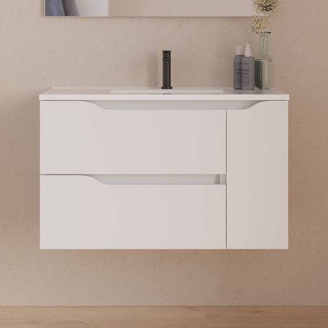 Meuble sous vasque seul, 2 tiroirs et 1 porte, 80cm, vasque centrée - blanc mat - ZARZA
