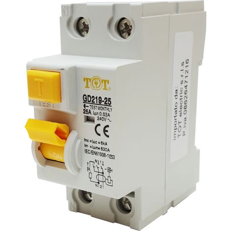 interruttore differenziale 1P+N 6 kA 2 moduli 10 16 20 25A fino 63 ampere salvavita  C16-16A