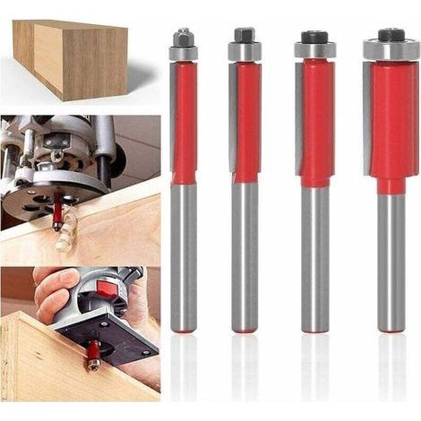 Roulement Routeur 6mm Cutter à Queue De 6mm Menuiserie Outil Woodworking Travail Bois Fraisage Carbure Cémenté Flush Trim Router Tige Fraise à Bois Avec 4 Lames (1/5)
