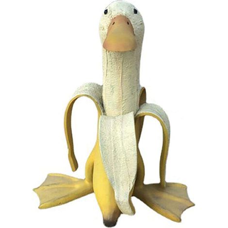 Scultura creativa a forma di anatra con banana, realizzata con materiale resistente e dal design unico. Decorazione artistica per esterni, ideale per giardini, strade e cortili. (Giallo).