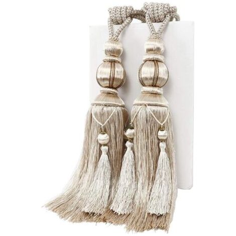 1 Paire d'embrasses de Rideaux en Corde Fait à la Main avec Pompons pour Rideaux de Fenêtre Drapé Corde pour Décoration de Maison ou de Bureau,Beige