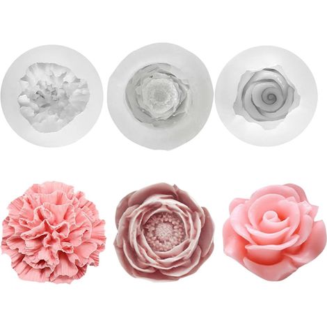 Lot de 3 Moules à Bougies en Silicone, Moule Bougie Silicone Roses - Œillet - Pivoine, Moule Bougie, Moule Silicone Bougie, 3D - Moule de Pâques (1/5)