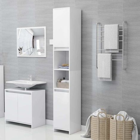 vidaXL Armoire de salle de bain Blanc 30x30x183,5 cm Bois d'ingénierie (1/5)