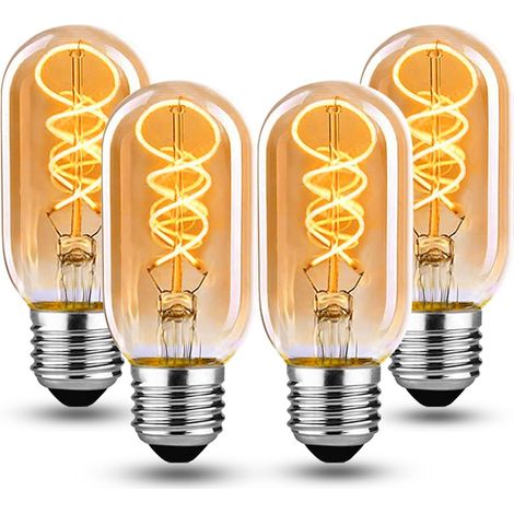 Ampoule LED vintage Edison, Ampoule dimmable E27 4W LED, Lampe Edison vintage à intensité variable E27, idéale pour un éclairage nostalgique et rétro - Ambre - 4 pièces (T45 HPS) (1/5)