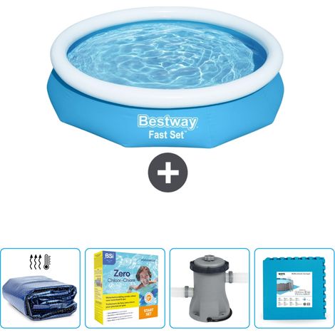 Piscine Gonflable Ronde Fast Set Bestway - 305 x 66 cm - Bleue - Incluse Accessoire CB7 (1/5)