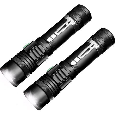 Taschenlampe, wiederaufladbar, leistungsstarke LED-Taschenlampe, 600 lm, wasserdicht, zoombar, 4 Modi, einstellbare Intensität für Camping, Wandern, 18650-Batterien im Lieferumfang enthalten, 2 Stück (1/5)