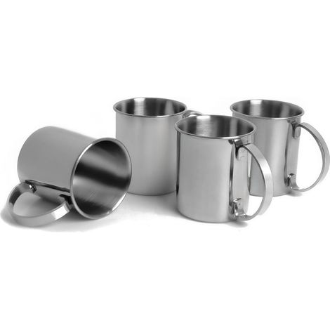 Ensemble de 4 gobelets en cuivre, verres en acier inoxydable incassables, verres à cocktail parfaits pour le gin, la bière et les boissons froides, édition Argent, 1000 ml (1/5)