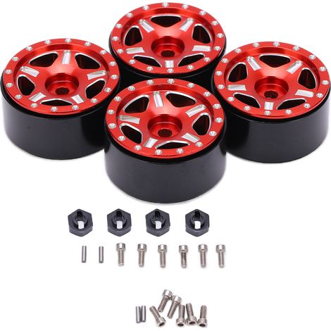 4 pièces Jantes en Aluminium Durables, Faciles à Installer, Sans Vis, Pièces Améliorées pour Voiture RC 1/24 et Véhicule Télécommandé Rouge (1/5)