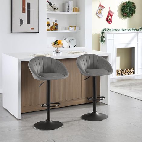 WOLTU Juego de 2 taburetes de bar de terciopelo, sillas de bar giratorias ajustables, gris oscuro