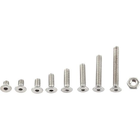 M2.5 A2 Edelstahl-Innensechskantschrauben mit Sechskantmuttern, Sortiment (Flachkopf)