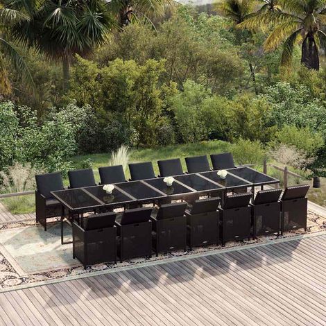 Ensemble à manger de jardin coussins 15 pcs-Salon de jardin Résine tressée Noir 912852 (1/5)
