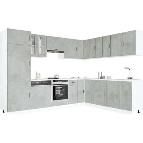 14-tlg. Küchenschrank-Set Porto Betongrau Holzwerkstoff