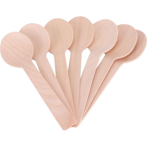 Paquete de 100 cubiertos de madera desechables, utensilios de madera natural, biodegradables para uso en exteriores y fiestas (cucharas - 100 unidades) (1/5)