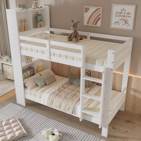Litera 173/217/98 cm blanca de madera maciza y MDF con estantes y escalera recta (1/5)