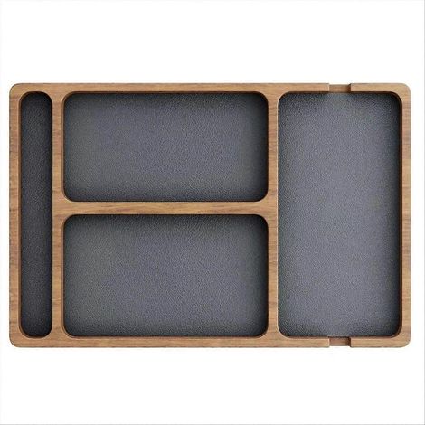 Aufbewahrungsbox aus Massivholz für den Schreibtisch mit Fächern, Aufbewahrungsbox für Handy und Kopfhörer, Holztablett (1/5)