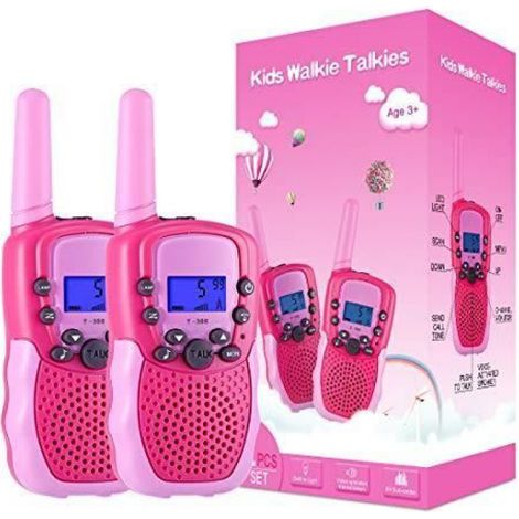 Talkie-Walkie - 2 Voies - 8 Canaux - Écran LCD - Lampe de Poche Intégrée - Rose - Pour Enfants - Lot de 2