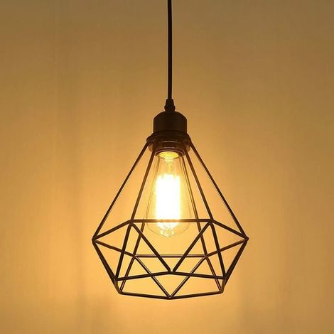 Lustre industriel lustre rétro lustre rétro cage noire lampe plafonnier abat-jour en métal salle à manger salon chambre cuisine bar couloir (2020cm sans ampoules) (1/5)