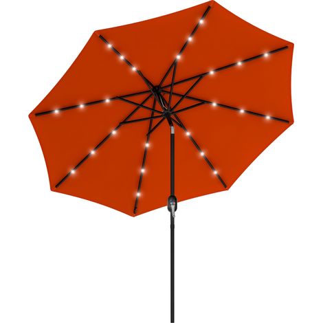 2.7m Outdoor Patio Garden Umbrella Parasol with Tilt Crank and 24 LEDs Lights, Orange