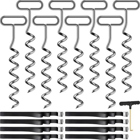 Lot de 8 ancrages au Sol pour Trampoline avec Sangle réglable - Ancrage au Sol pour Trampoline, balançoire, pavillon (1/5)