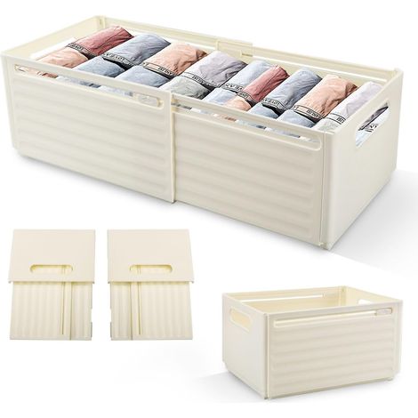 Set mit 2 faltbaren Aufbewahrungsboxen aus Kunststoff mit Griffen - Organizer für Küche, Schrank, Kühlschrank (cremefarben) (1/5)