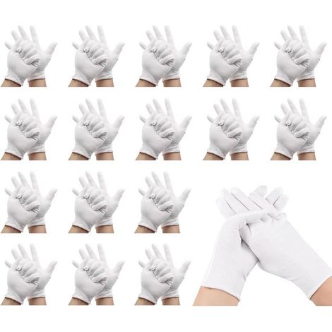 16 paia di guanti in cotone bianco，guanti protettivi morbidi di medio spessore taglia L，guanti in cotone per idratazione，guanti da servizio (1/5)