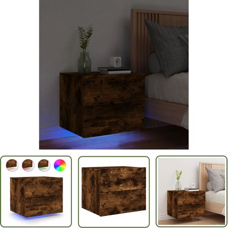 The Living Store Table de chevet murale avec lumières LED chêne fumé - Table De Chevet Murale - Meuble De Rangement Mural - Éclairage Led - Luminaire Mural - Décoration Murale (1/5)